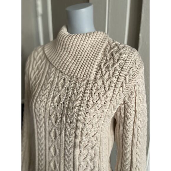 WAINSCOTT Cream/White Braided Knit Fisherman Sweater w/Split Collar sz Small - Picture 3 of 9